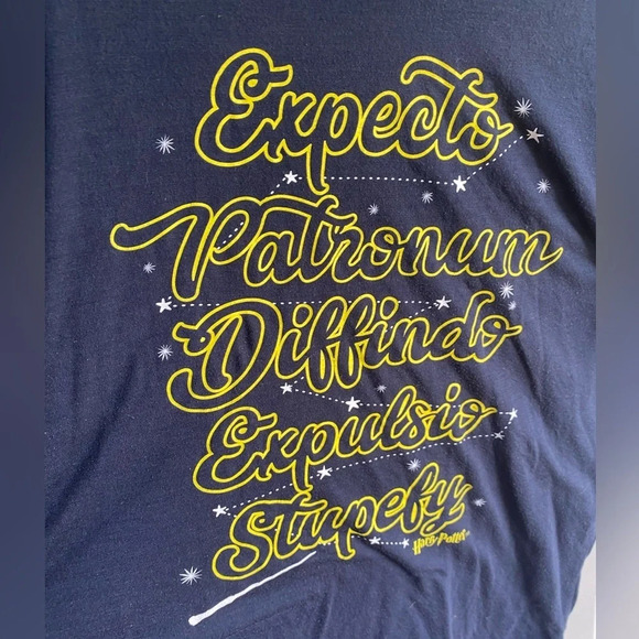 Harry Potter Womens Junior XXL 19 Blue Spell T-Shirt Hi-Low Expecto Patronum - Picture 2 of 4